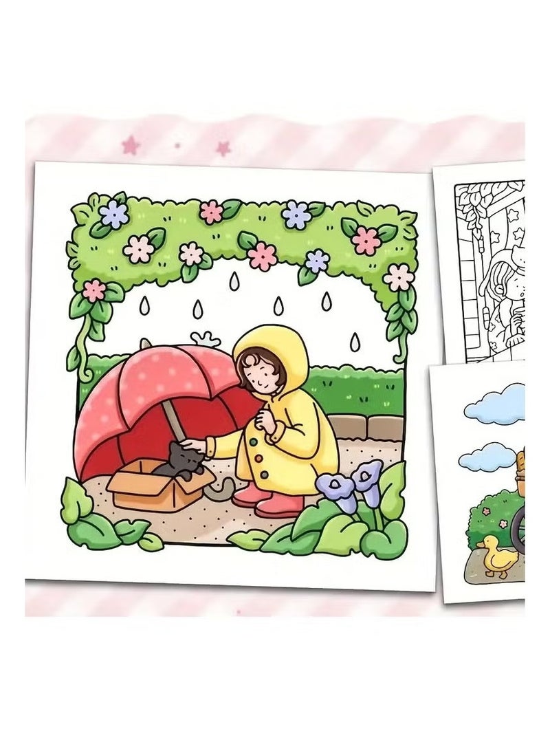 “Girl Moments” Cozy Coloring Book for Adults & Teens - Whimsical Scenes of Reading with Pets for Stress Relief & Anxiety | Perfect Mindful Gift for Women, Self-Care & Relaxing Evenings - Image 4