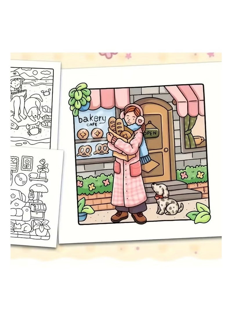 “Girl Moments” Cozy Coloring Book for Adults & Teens - Whimsical Scenes of Reading with Pets for Stress Relief & Anxiety | Perfect Mindful Gift for Women, Self-Care & Relaxing Evenings - Image 5