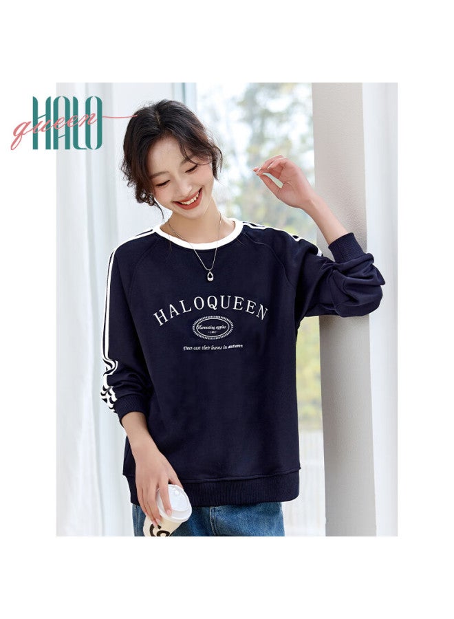 HALOQUEEN Halo Queen Women's Sweatshirt, Spring And Autumn Round Neck, Striped Letter Print, Loose Casual Versatile Pullover Top, Trendy H143w1046 - Image 3