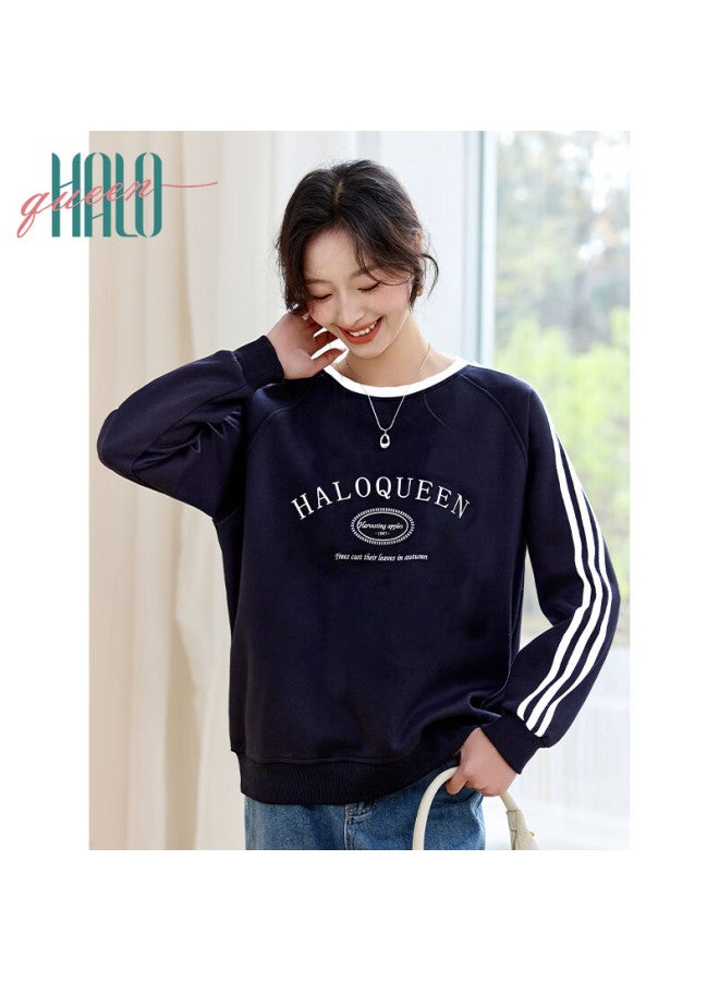 HALOQUEEN Halo Queen Women's Sweatshirt, Spring And Autumn Round Neck, Striped Letter Print, Loose Casual Versatile Pullover Top, Trendy H143w1046 - Image 5