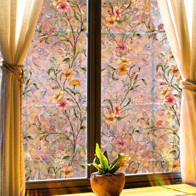 Colorful Floral Bouquet Window Stickers | Stained Glass Film, Rainbow Decorative Decals for Home - 15.7x39.4 Inch - Image 2