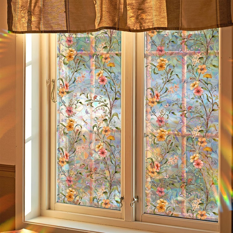 Colorful Floral Bouquet Window Stickers | Stained Glass Film, Rainbow Decorative Decals for Home - 15.7x39.4 Inch - Image 3