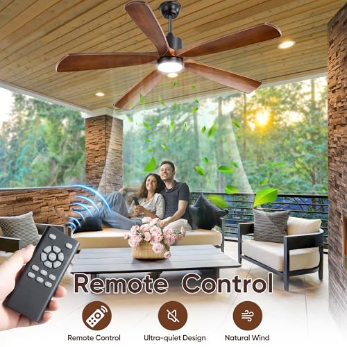 Mount Jasper 60 Inch Ceiling Fan with Light - 5 Walnut Wood Blades, UL Damp Rated for Indoor & Outdoor, 3 Color LED (3000K-6500K), DC Motor, 6-Speed Reversible Remote, Farmhouse Bedroom - Image 3