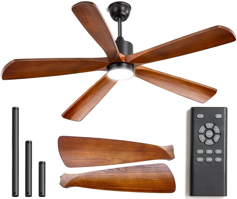 Mount Jasper 60 Inch Ceiling Fan with Light - 5 Walnut Wood Blades, UL Damp Rated for Indoor & Outdoor, 3 Color LED (3000K-6500K), DC Motor, 6-Speed Reversible Remote, Farmhouse Bedroom - Image 1