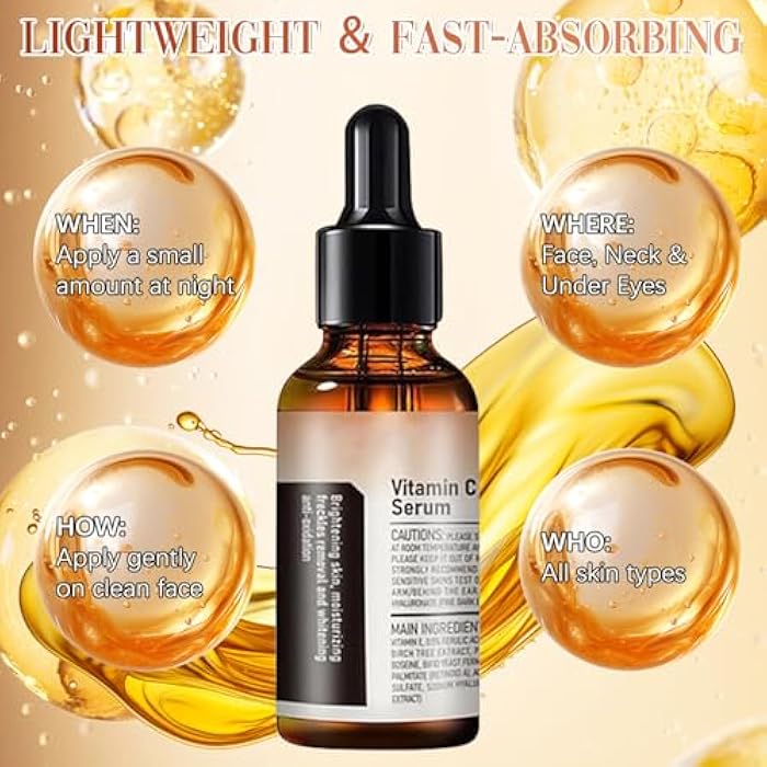 warmow 2 PCS Vitamin C Facial Serum Essence, Skin Care, Hydration, Skin Moisturized, 30 ml, 1.01oz - Image 2