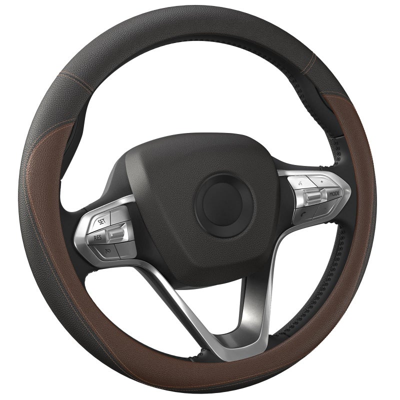 HOTOR Car Steering Wheel Cover - Universal Car Accessory for Diverse Cars, Durable Leather Cover with Anti-Slip Lining, for Steering Wheel with a Diameter of 14.5"-15", Brown - Image 1