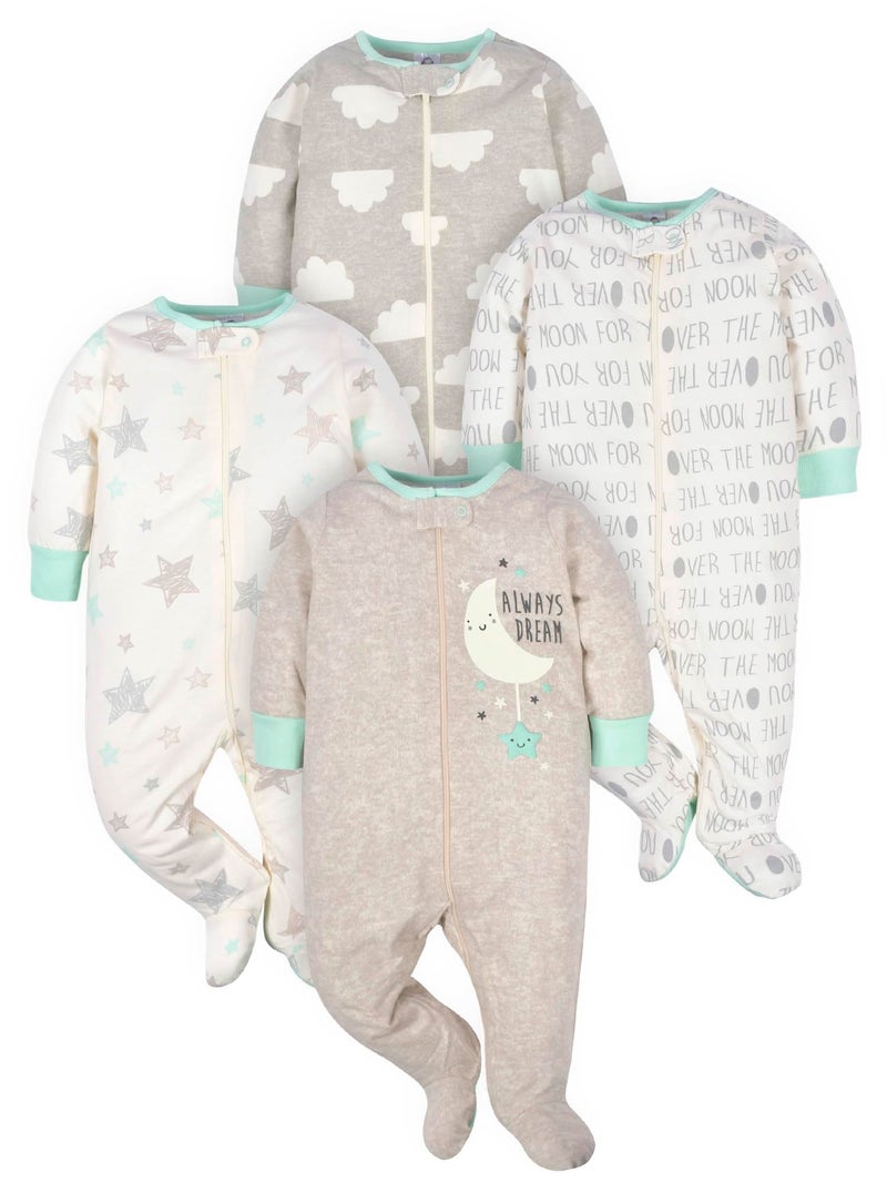 Gerber Unisex Baby 4 Pack Sleep 'N Play Footie Elephants Newborn - Image 1