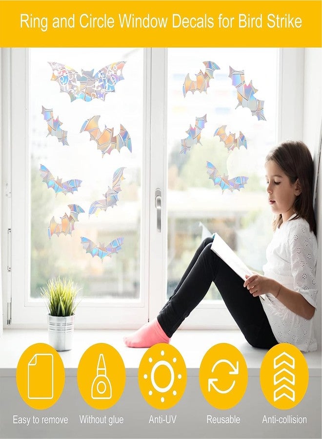 Shawula 15PCS Bat Window Clings - Anti-Collision Window Decals to Save Birds from Window Collisions,Non Adhesive Prismatic Vinyl Window Clings, Rainbow Stickers - Image 3