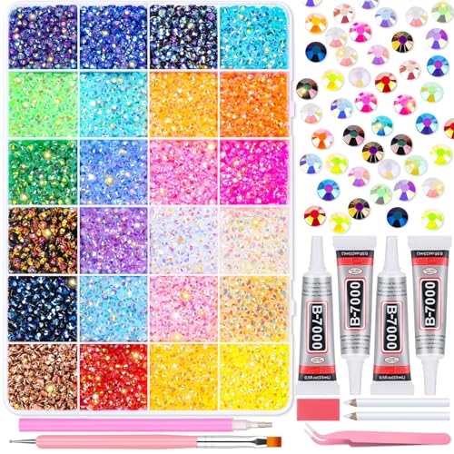 Audab Multicolor 4mm AB Rhinestone Kit with 16000pcs, 4pcs B7000 Jewelry Glue, Tools for Crafting, Graduation Cap, Jewelry, Shoes & Nails - Image 1