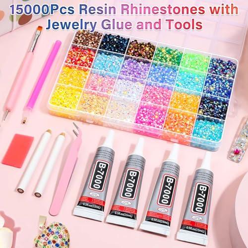 Audab Multicolor 4mm AB Rhinestone Kit with 16000pcs, 4pcs B7000 Jewelry Glue, Tools for Crafting, Graduation Cap, Jewelry, Shoes & Nails - Image 4