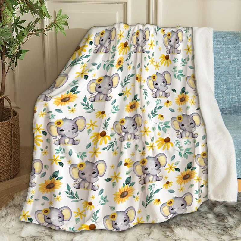 Ottoy Sunflowers Elephants Blanket Gifts Plush Fuzzy Cozy Soft Lightweight Blankets for Couch Air-Conditioning Quilts Decor Blanket for Chirstmas Gifts 50"x40" for Kids - Image 1