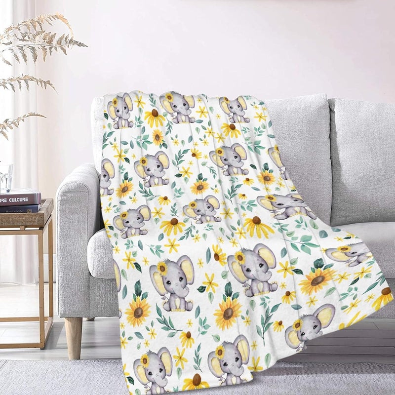Ottoy Sunflowers Elephants Blanket Gifts Plush Fuzzy Cozy Soft Lightweight Blankets for Couch Air-Conditioning Quilts Decor Blanket for Chirstmas Gifts 50"x40" for Kids - Image 3
