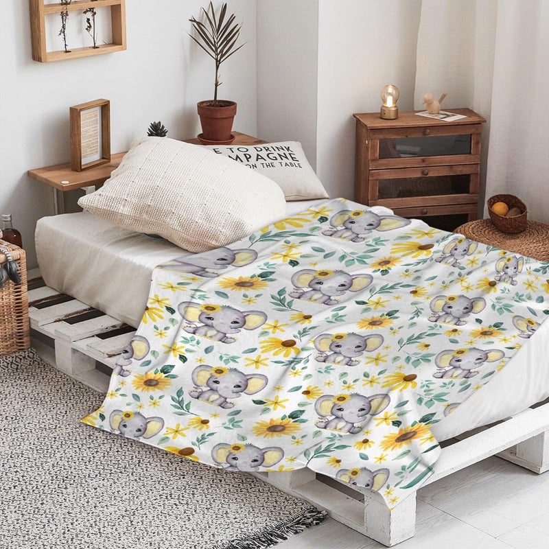 Ottoy Sunflowers Elephants Blanket Gifts Plush Fuzzy Cozy Soft Lightweight Blankets for Couch Air-Conditioning Quilts Decor Blanket for Chirstmas Gifts 50"x40" for Kids - Image 5