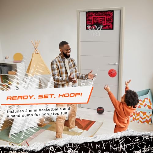 AND1 Mini Basketball Hoop 18x12 PreAssembled Portable Over The Door with Flex Rim Includes Two Deflated 5 Mini Basketball with Pump for Indoor RedBlack - Image 3