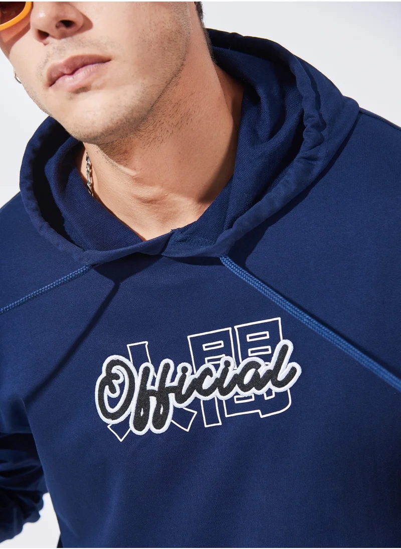 مانياك Maniac Men Printed Hooded Neck Full Sleeve Navy Cotton Sweatshirt
