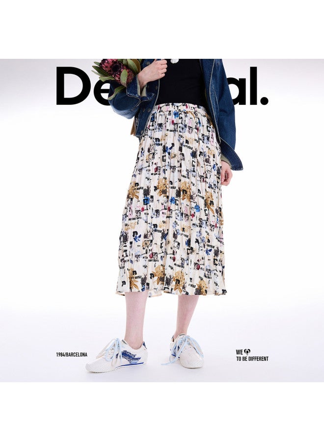 DESIGUAL fall/winter 2025 New Arrival Collage Newspaper Print Pleated Skirt - Image 4