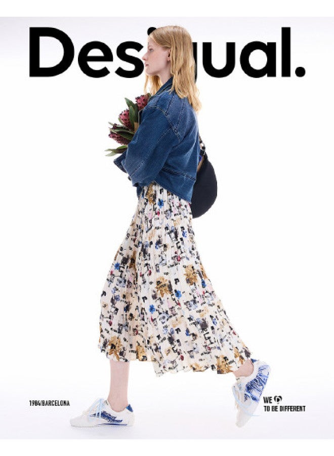 DESIGUAL fall/winter 2025 New Arrival Collage Newspaper Print Pleated Skirt - Image 1