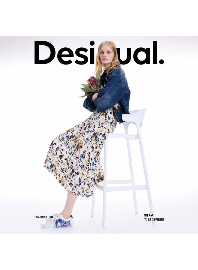 DESIGUAL fall/winter 2025 New Arrival Collage Newspaper Print Pleated Skirt - Image 5