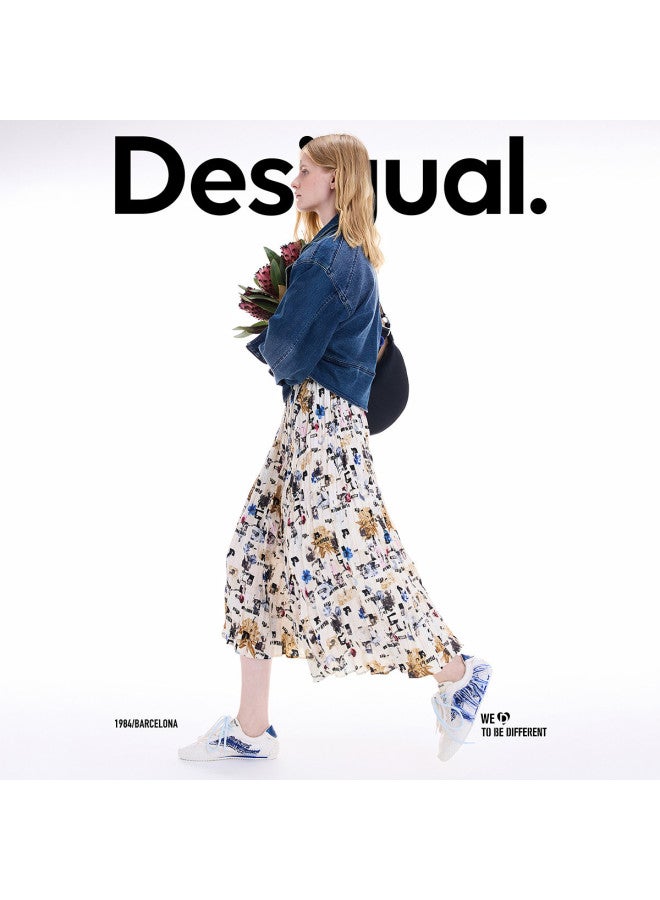 DESIGUAL fall/winter 2025 New Arrival Collage Newspaper Print Pleated Skirt - Image 2