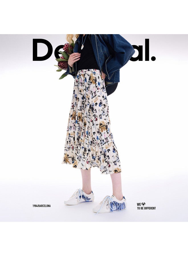 DESIGUAL fall/winter 2025 New Arrival Collage Newspaper Print Pleated Skirt - Image 3