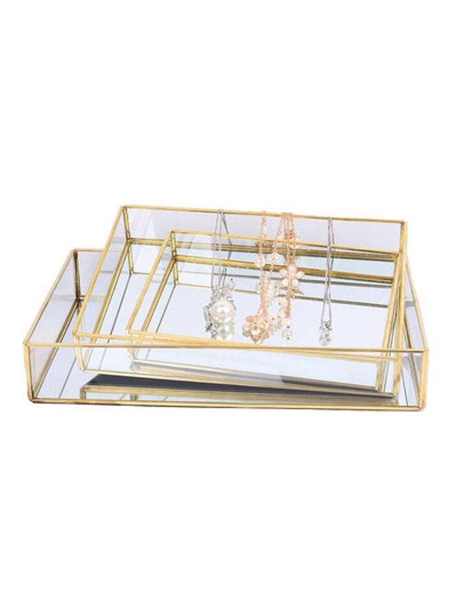 طقم صواني تقديم زجاجية معدنية من 3 قطع ذهبي/شفاف 30x20x5سم - Image 2