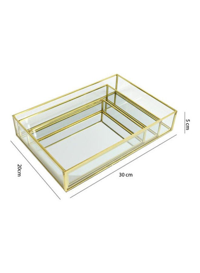 طقم صواني تقديم زجاجية معدنية من 3 قطع ذهبي/شفاف 30x20x5سم - Image 3