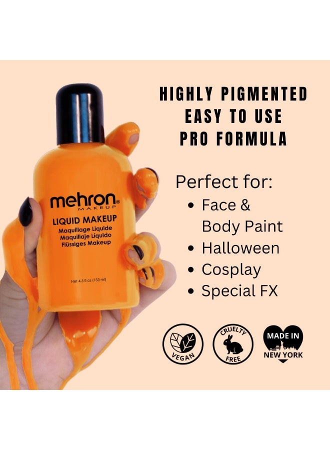 Mehron Makeup Liquid Makeup | Face Paint and Body Paint Perfect for Halloween, Cosplay I Air Brush Compatible 4.5 oz (133 ml) (Orange) - Image 2