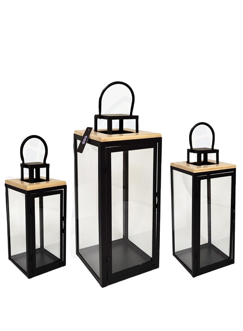 ليفينج مجموعة فوانيس رمصان  معدنية خشبي   تصميم كلاسيكي 3 قطع - Image 5