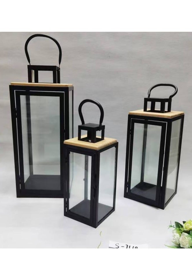 ليفينج مجموعة فوانيس رمصان  معدنية خشبي   تصميم كلاسيكي 3 قطع - Image 4