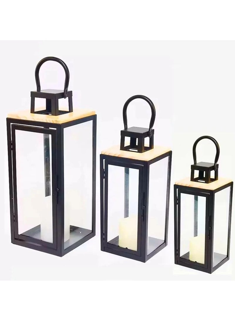 ليفينج مجموعة فوانيس رمصان  معدنية خشبي   تصميم كلاسيكي 3 قطع - Image 3