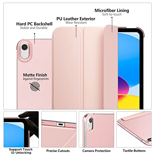 MoKo for iPad (A16) 11th Generation Case 11 Inch 2025, iPad 10th Generation Case 10.9 Inch 2022, Slim Stand Hard PC Translucent Back Shell Smart Cover, Support Touch ID, Auto Wake/Sleep, Rose Gold - Image 3