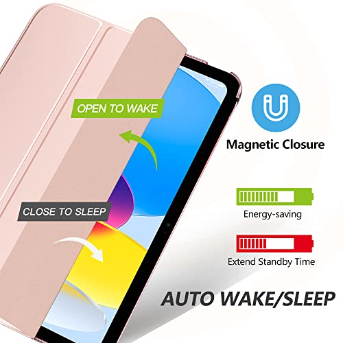 MoKo for iPad (A16) 11th Generation Case 11 Inch 2025, iPad 10th Generation Case 10.9 Inch 2022, Slim Stand Hard PC Translucent Back Shell Smart Cover, Support Touch ID, Auto Wake/Sleep, Rose Gold - Image 4