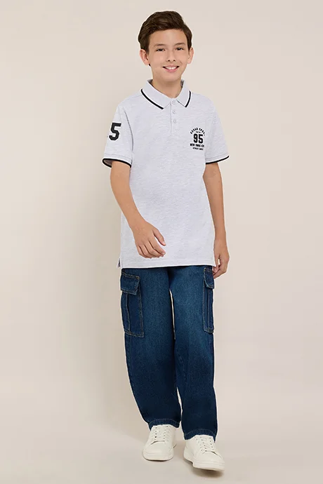أر أند بي Print Detail Polo T-Shirt with Short Sleeves