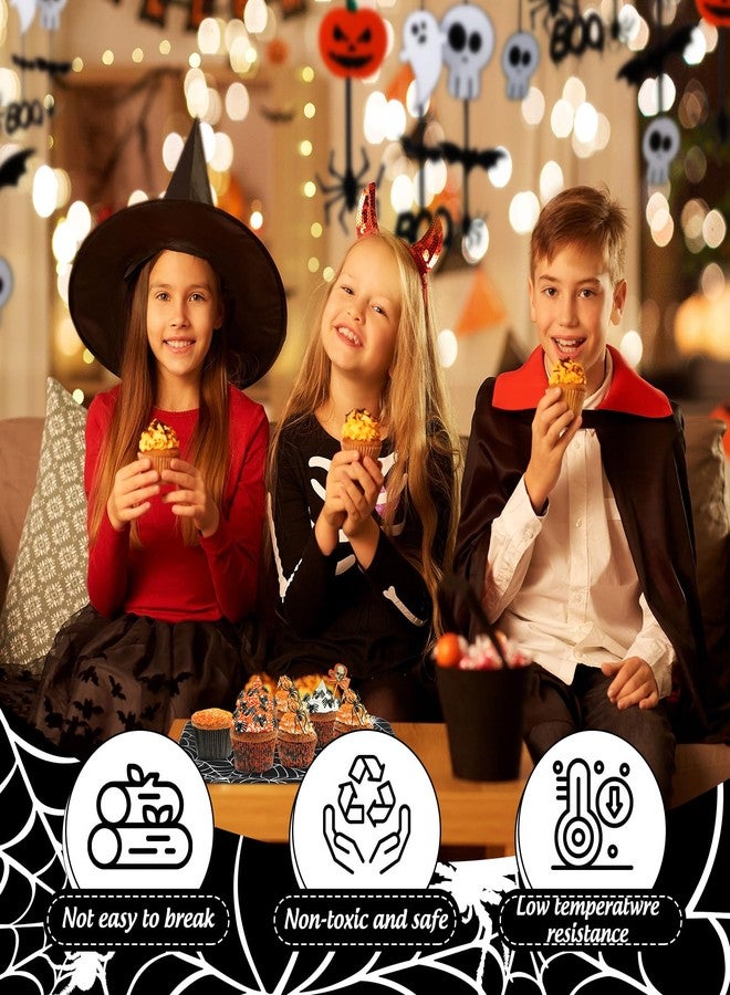 Whaline 3 Pcs Halloween Serving Trays Black White Spider Webs Reusable Melamine Trays Platters for Movie Night Birthday Holiday Party Food Supplies, 10 x 13 Inch - Image 4