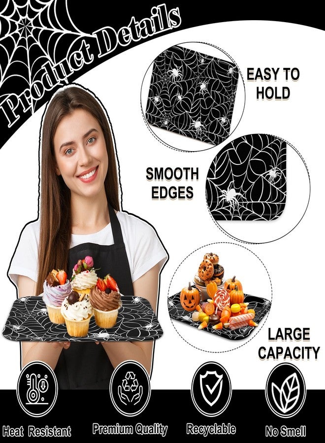 Whaline 3 Pcs Halloween Serving Trays Black White Spider Webs Reusable Melamine Trays Platters for Movie Night Birthday Holiday Party Food Supplies, 10 x 13 Inch - Image 3