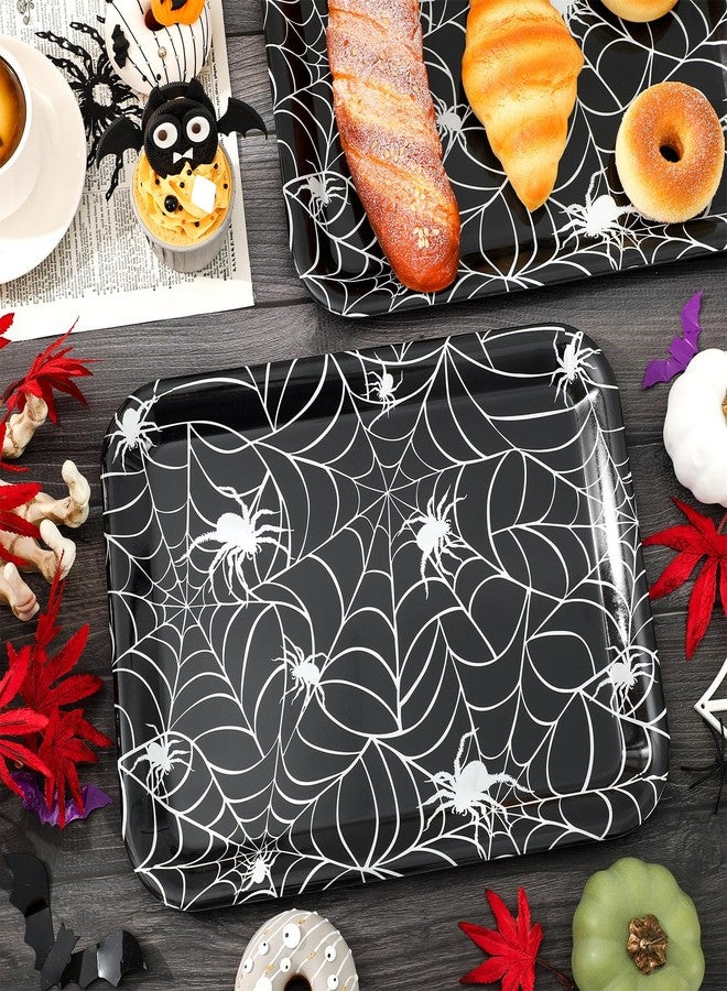 Whaline 3 Pcs Halloween Serving Trays Black White Spider Webs Reusable Melamine Trays Platters for Movie Night Birthday Holiday Party Food Supplies, 10 x 13 Inch - Image 5