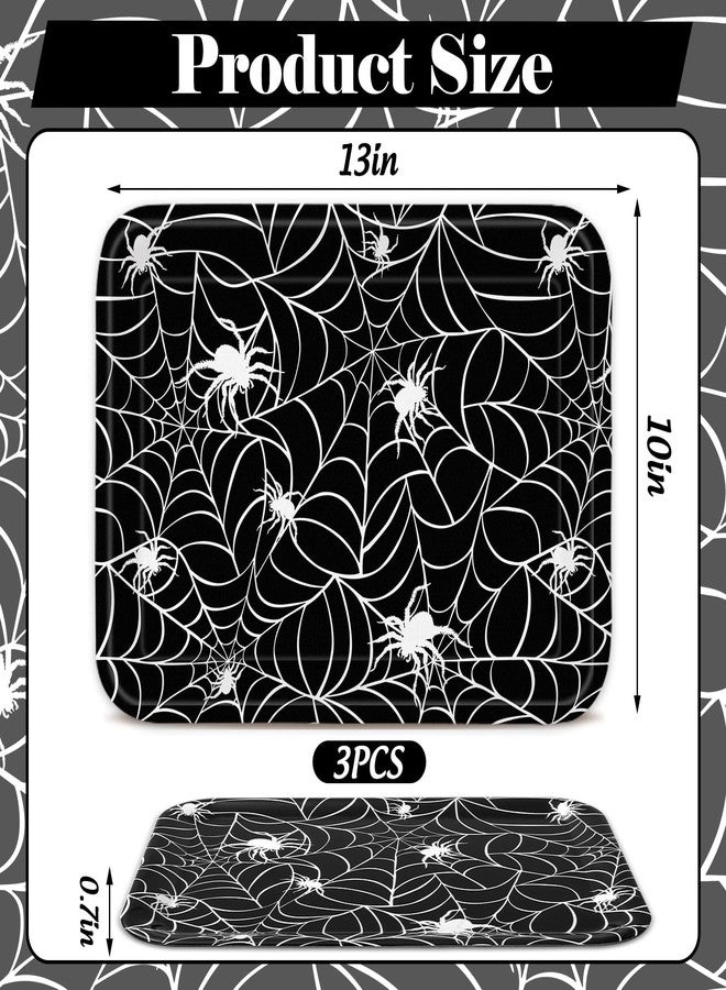 Whaline 3 Pcs Halloween Serving Trays Black White Spider Webs Reusable Melamine Trays Platters for Movie Night Birthday Holiday Party Food Supplies, 10 x 13 Inch - Image 2