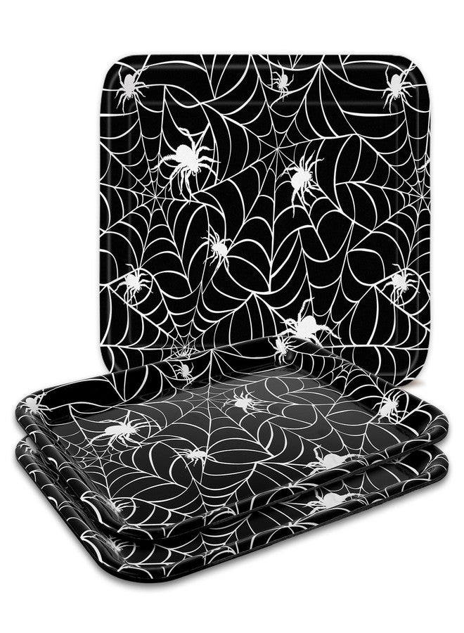 Whaline 3 Pcs Halloween Serving Trays Black White Spider Webs Reusable Melamine Trays Platters for Movie Night Birthday Holiday Party Food Supplies, 10 x 13 Inch - Image 1
