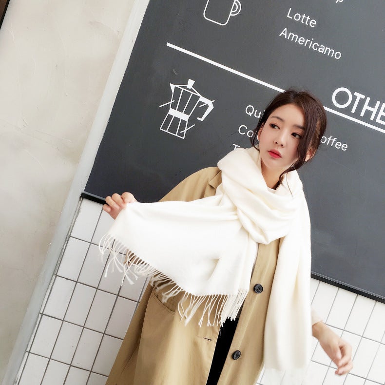 general Women's Solid Color Double-Sided Scarf Thickened Faux Cashmere Shawl for Winter and Air Conditioning - Image 4