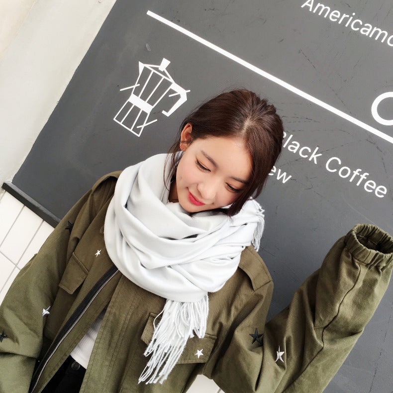 general Women's Solid Color Double-Sided Scarf Thickened Faux Cashmere Shawl for Winter and Air Conditioning - Image 3