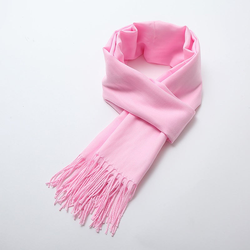 general Women's Solid Color Double-Sided Scarf Thickened Faux Cashmere Shawl for Winter and Air Conditioning - Image 1