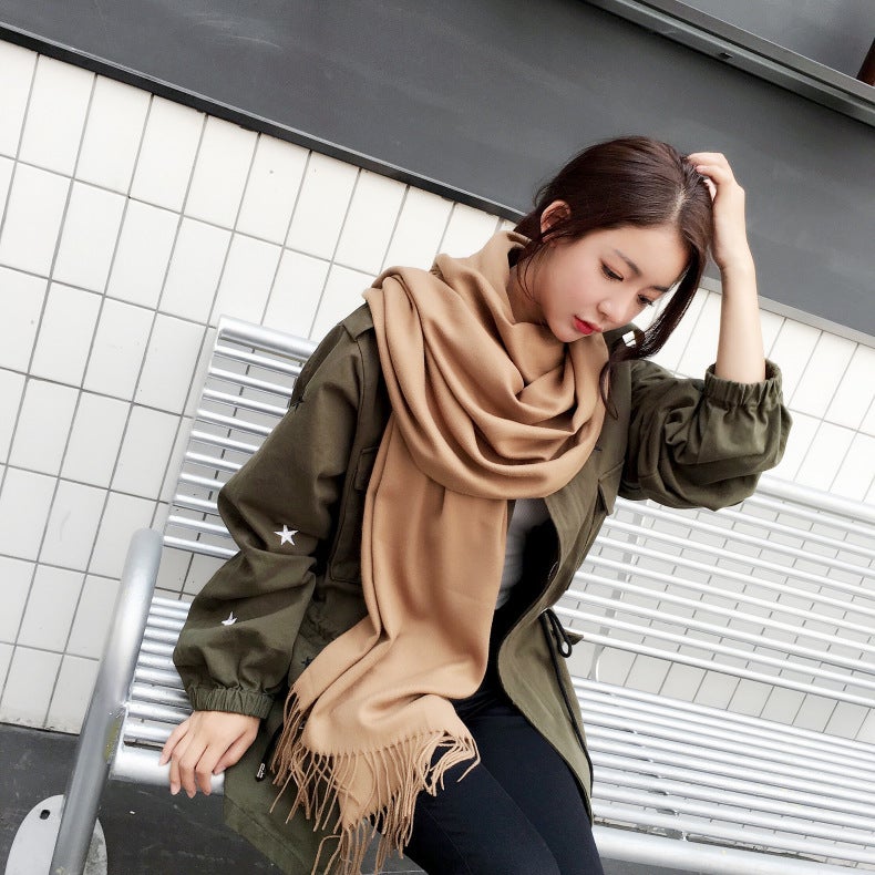 general Women's Solid Color Double-Sided Scarf Thickened Faux Cashmere Shawl for Winter and Air Conditioning - Image 5