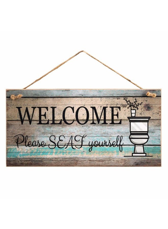 Yankario Funny Wall Décor Sign for Bathroom, Farmhouse Rustic Bathroom Wall Art Pictures Decoration, 12"×6" Please Seat Yourself Wood Plaque - Image 1