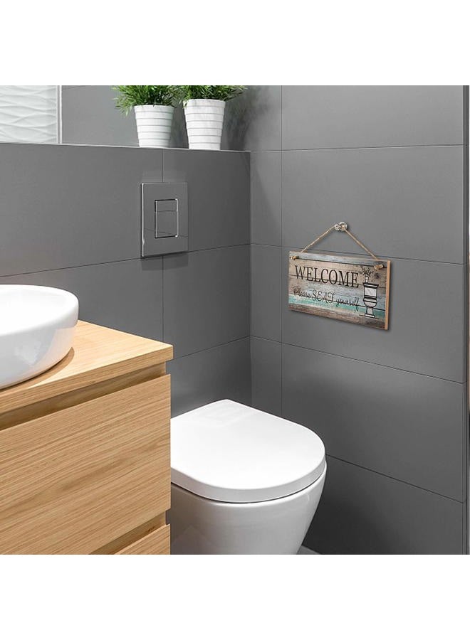Yankario Funny Wall Décor Sign for Bathroom, Farmhouse Rustic Bathroom Wall Art Pictures Decoration, 12"×6" Please Seat Yourself Wood Plaque - Image 5