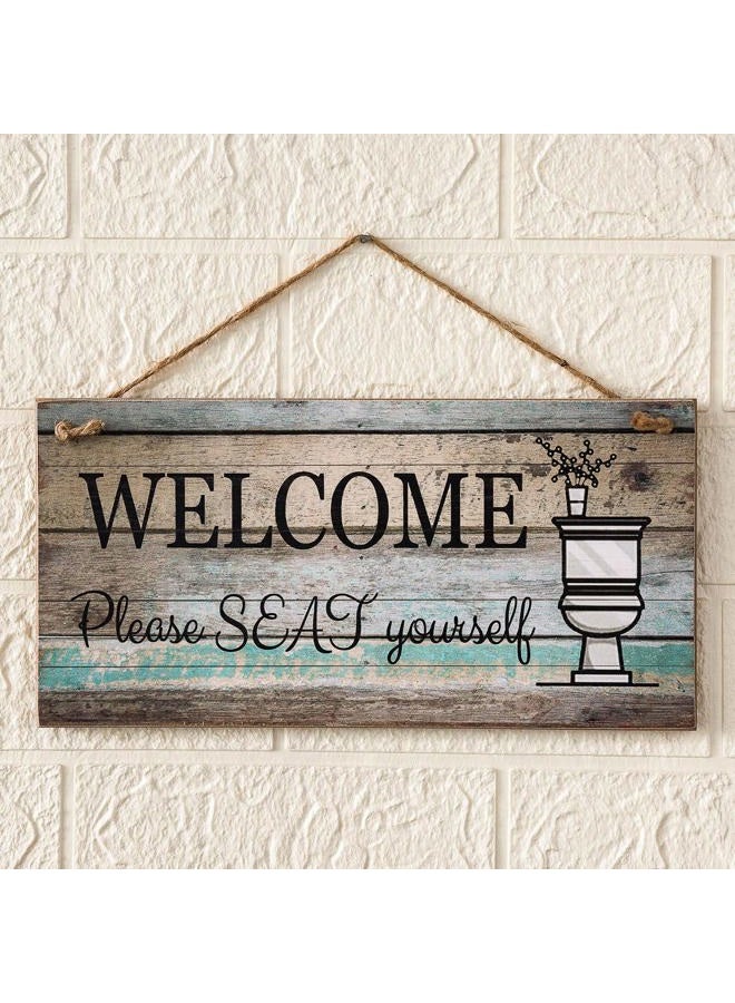 Yankario Funny Wall Décor Sign for Bathroom, Farmhouse Rustic Bathroom Wall Art Pictures Decoration, 12"×6" Please Seat Yourself Wood Plaque - Image 2