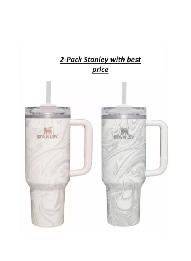 Stanley 2-Pack Quencher H2.0 FlowState 40oz Stainless Steel Vacuum Insulated Tumblers with Lid and Straw – Rose Quartz & Swirl Leak-Resistant Travel Mugs, Double-Walled Thermal Flask, Reusable, Keeps Beverages Cold for 24 Hours or Hot for 7 Hours, Durable & Eco-Friendly Bottles for Hydration, Gym, Office, and Outdoor Use  - Image 2