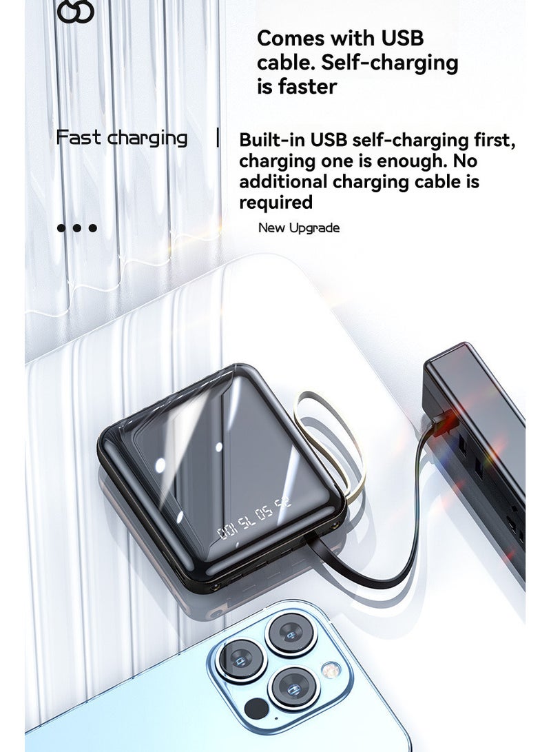 جيج بي في بنك الطاقة مع كبلات مدمجة، وشاشة مؤشر صغير للشاحن المحمول بقدرة 1000 مللي أمبير/ساعة، وحزمة البطارية الخارجية الصغيرة مع 4 مدخلات و 5 مخرجات شاحن الهاتف لجهاز إلخ (أسود - Image 3