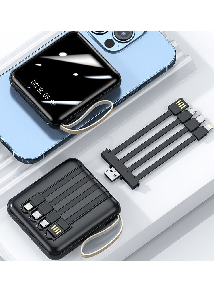 جيج بي في بنك الطاقة مع كبلات مدمجة، وشاشة مؤشر صغير للشاحن المحمول بقدرة 1000 مللي أمبير/ساعة، وحزمة البطارية الخارجية الصغيرة مع 4 مدخلات و 5 مخرجات شاحن الهاتف لجهاز إلخ (أسود - Image 1