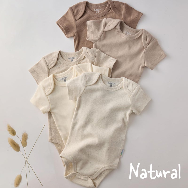 Butterblu Avery 5-Pack Short Sleeve Bodysuitsâ€‹ 100% Organic Cotton for Baby Boysâ€‹ & Girls, Natural, 0-3 Months - Image 2