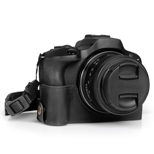 MegaGear Ever Ready Genuine Leather Half Camera Case Compatible with Canon EOS R100 - Black - Image 1